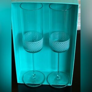 NEW Tiffany & Co. Blue Diamond Point Glass Flutes set of 2